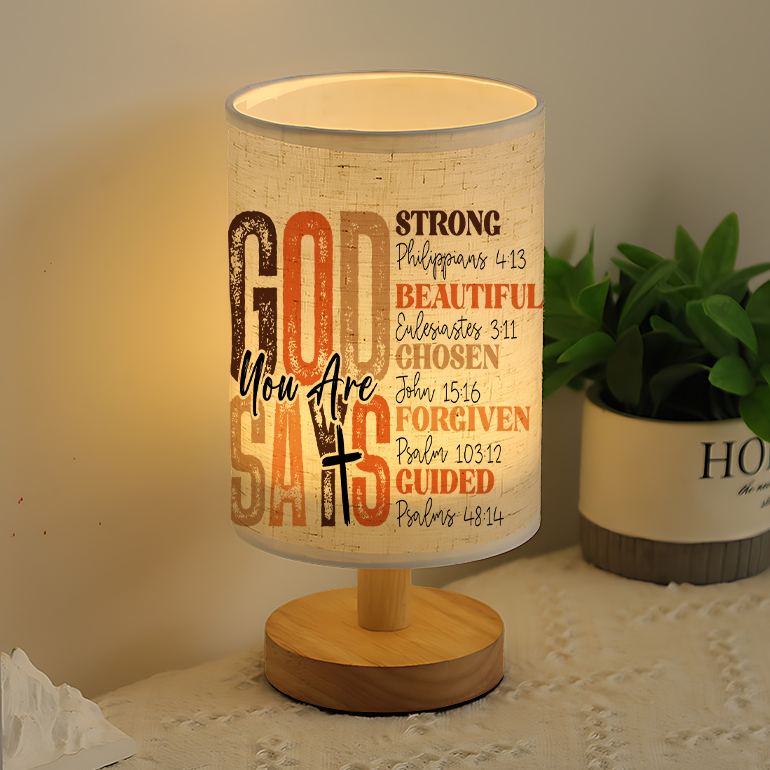 Modern USB-Powered Linen Table Lamp with Inspirational Bible Verse Design