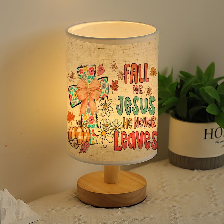 Modern USB-Powered Linen Table Lamp with Autumn Leaf