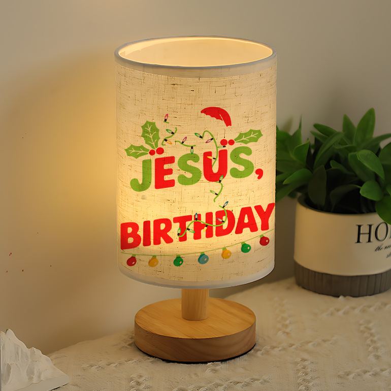 Modern USB-Powered Linen Table Lamp Birthday Text & Floral Pattern