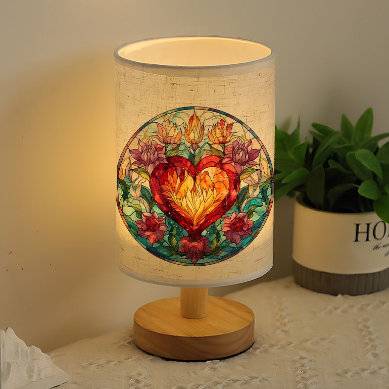 USB-Powered Linen Table Lamp with Floral Pattern Shade & Warm Light