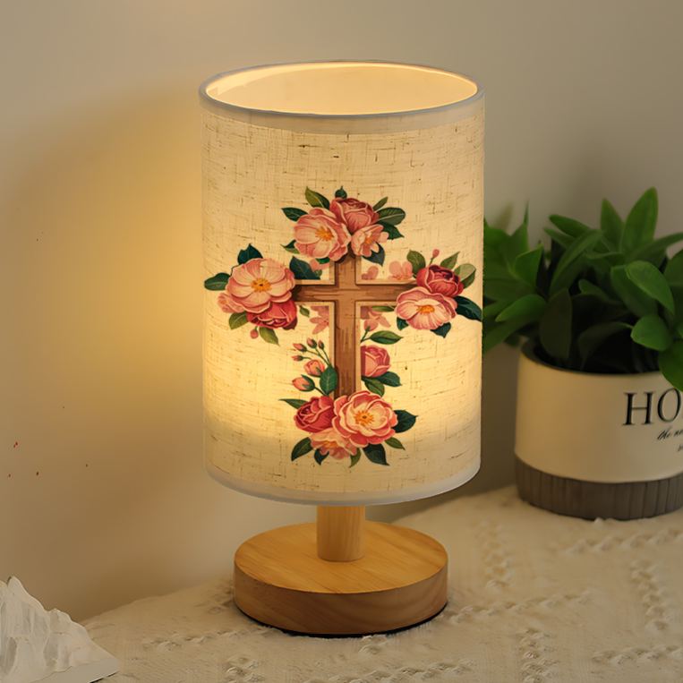 Modern USB Powered Linen Lamp With Floral Cross Design 