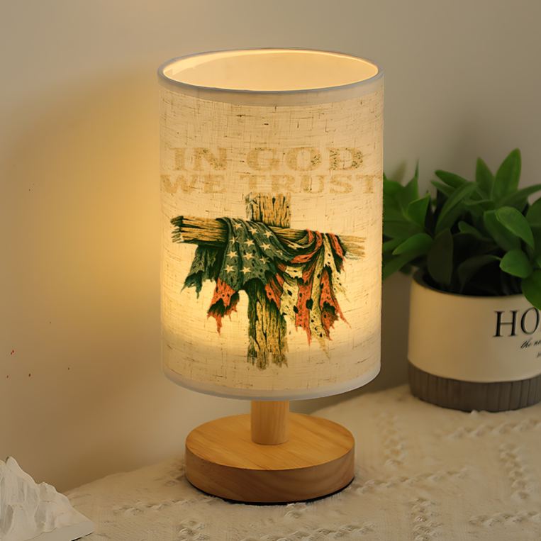 USB Powered Linen Table Lamp With Elegant Leaf Pattern