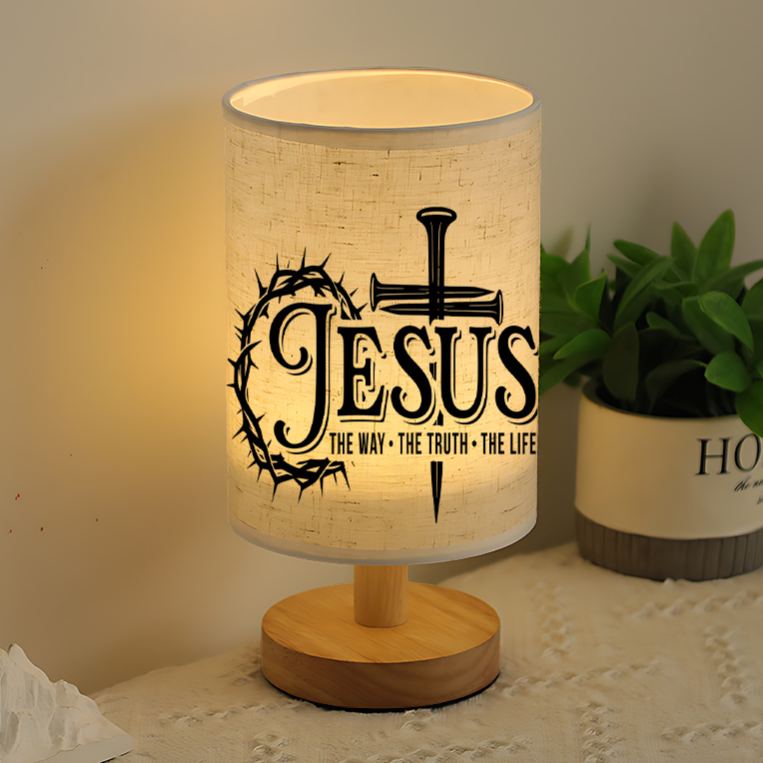 USB Powered Linen Table Lamp With Elegant Cross Lettering Design