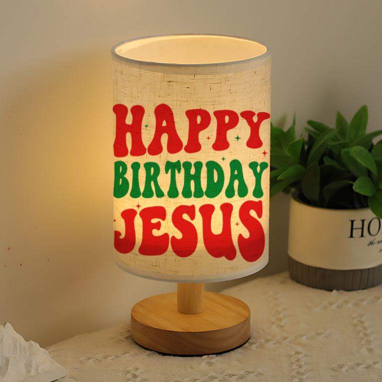 USB Powered Linen Table Lamp With Happy Birthday Design