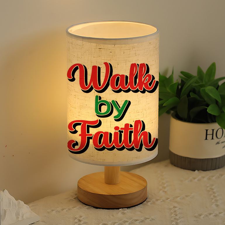 Modern USB-Powered Linen Table Lamp with Walk By Faith