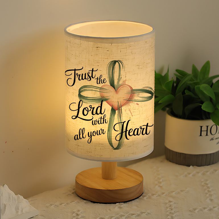 Modern USB-Powered Linen Table Lamp with Inspirational "Trust in the Lord with All Your Heart