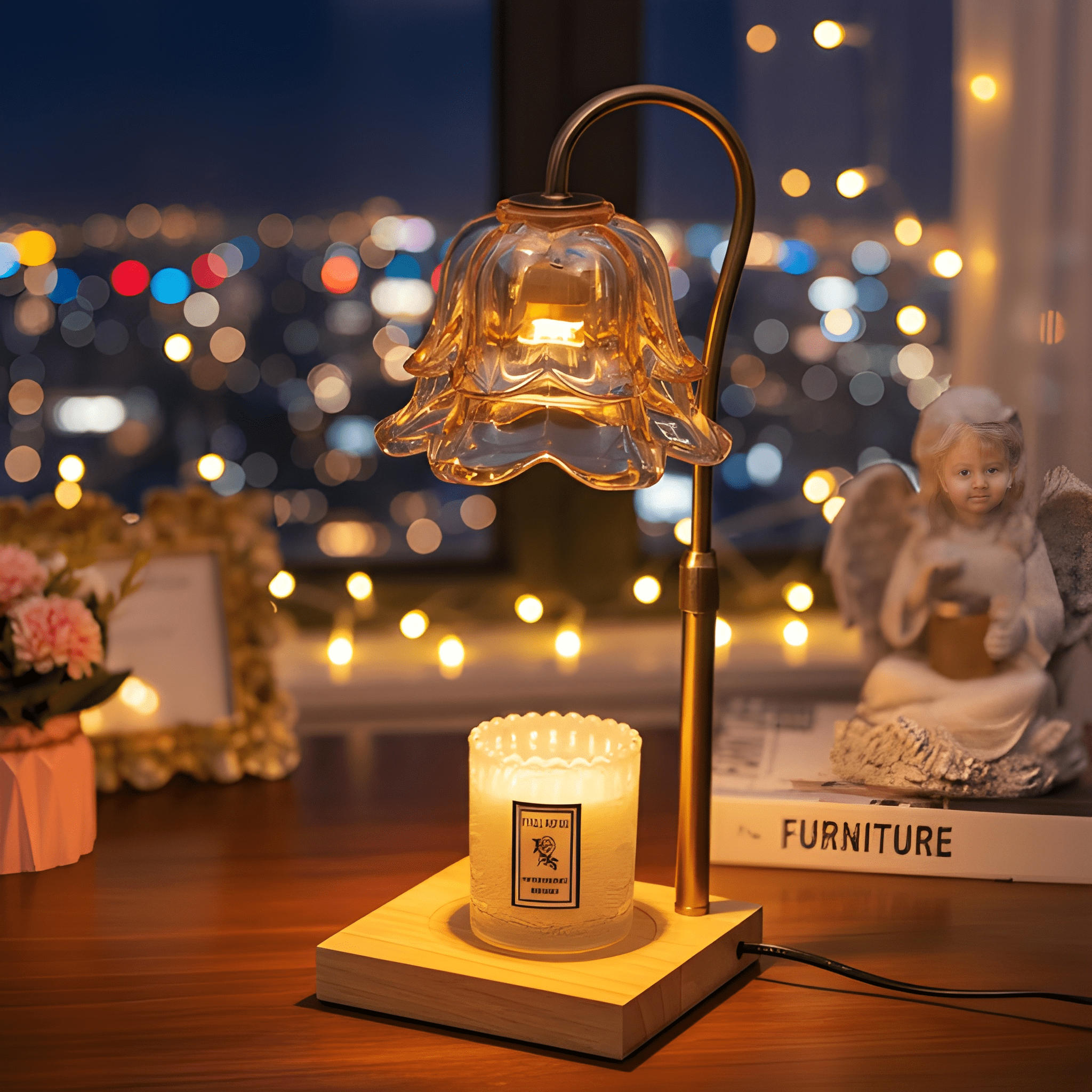 Floral Candle Warmer Lamp With Timer And Adjustable Brightness