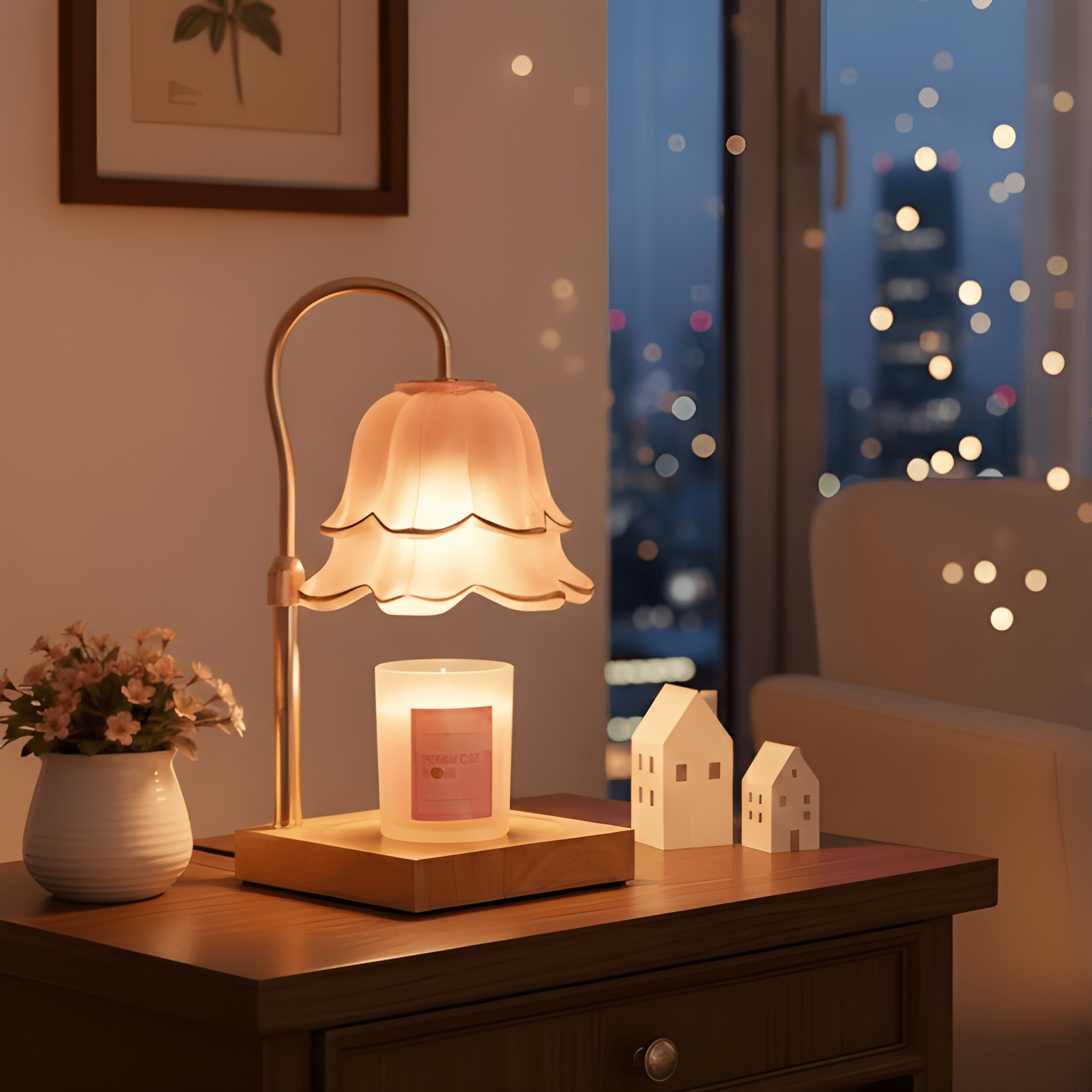 Floral Candle Warmer Lamp With Timer And Adjustable Brightness
