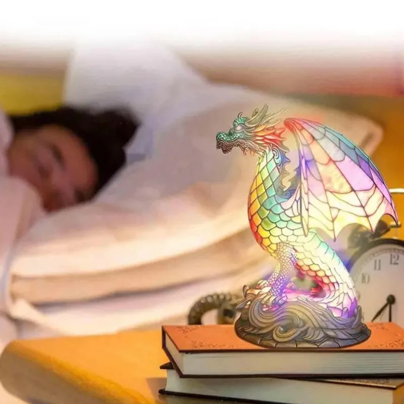 Dragon Animals Table Lamp Series Stained Glass Desktop Decoration Light