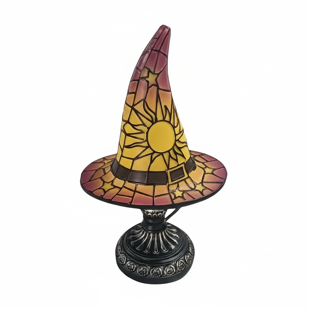 Resin Stained Glass Printed Witch Hat Lamp USB Powered Small Table Lamp Night Light 