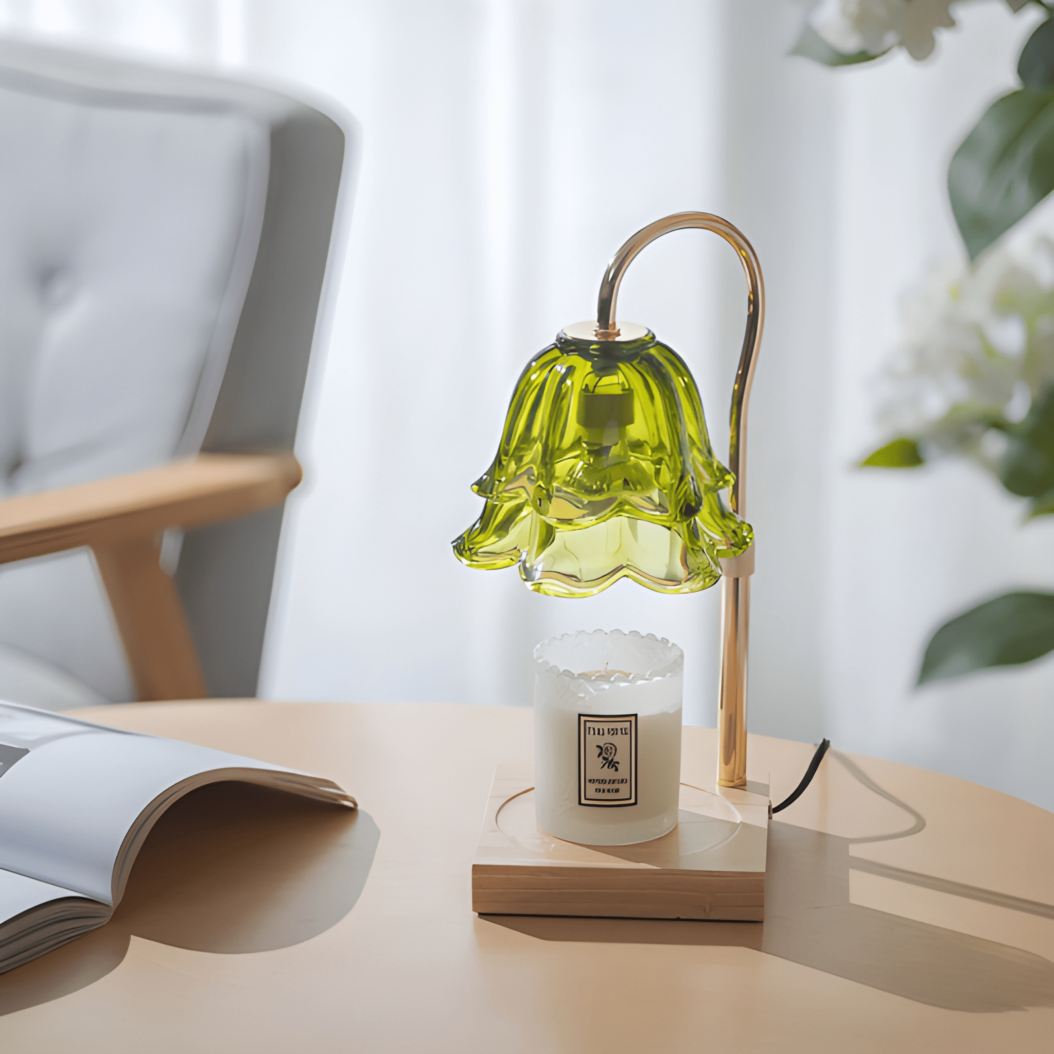 Floral Candle Warmer Lamp With Timer And Adjustable Brightness