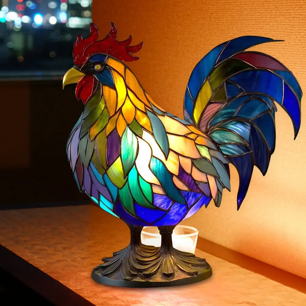 Mosaic Stained Glass Rooster Lamp