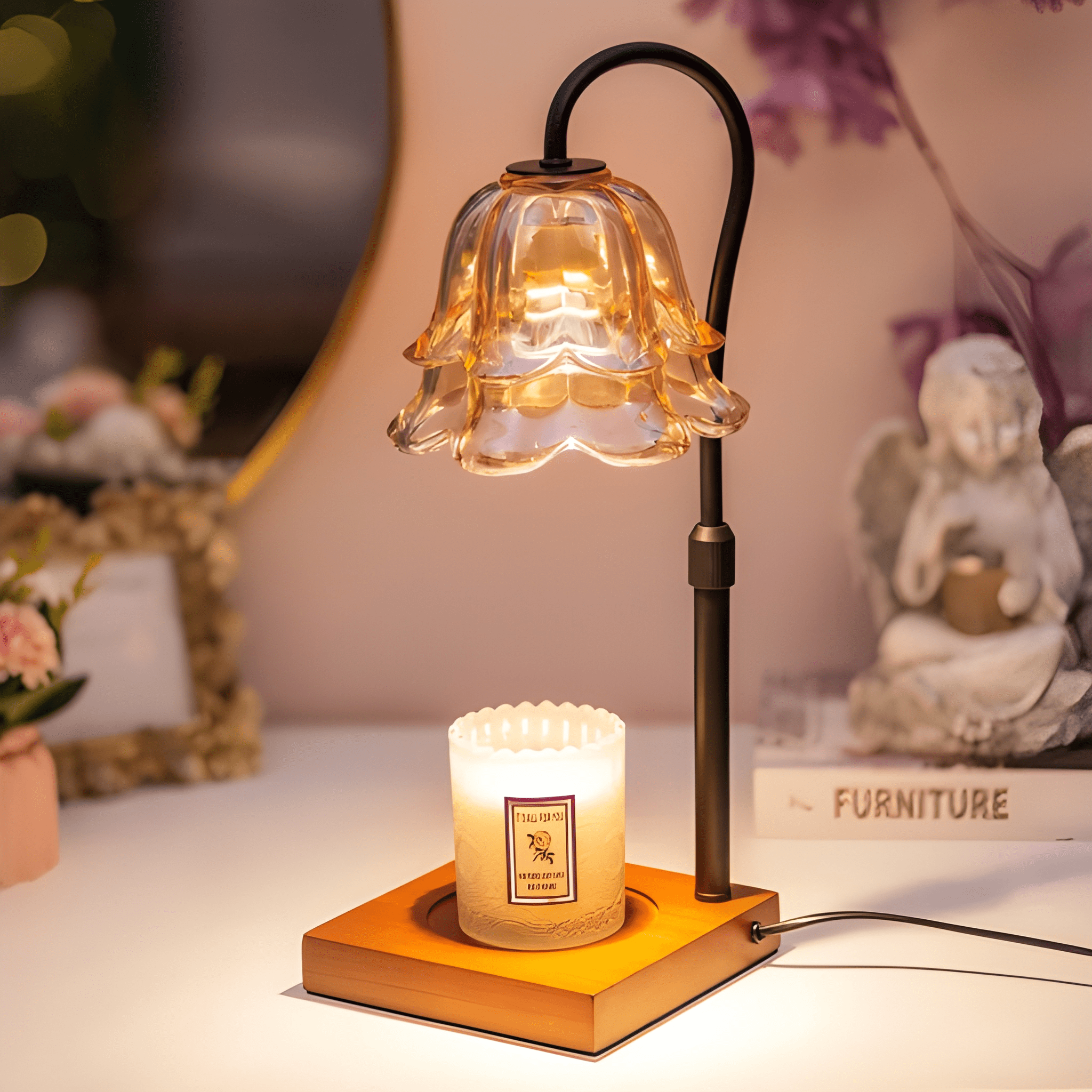 Floral Candle Warmer Lamp With Timer And Adjustable Brightness
