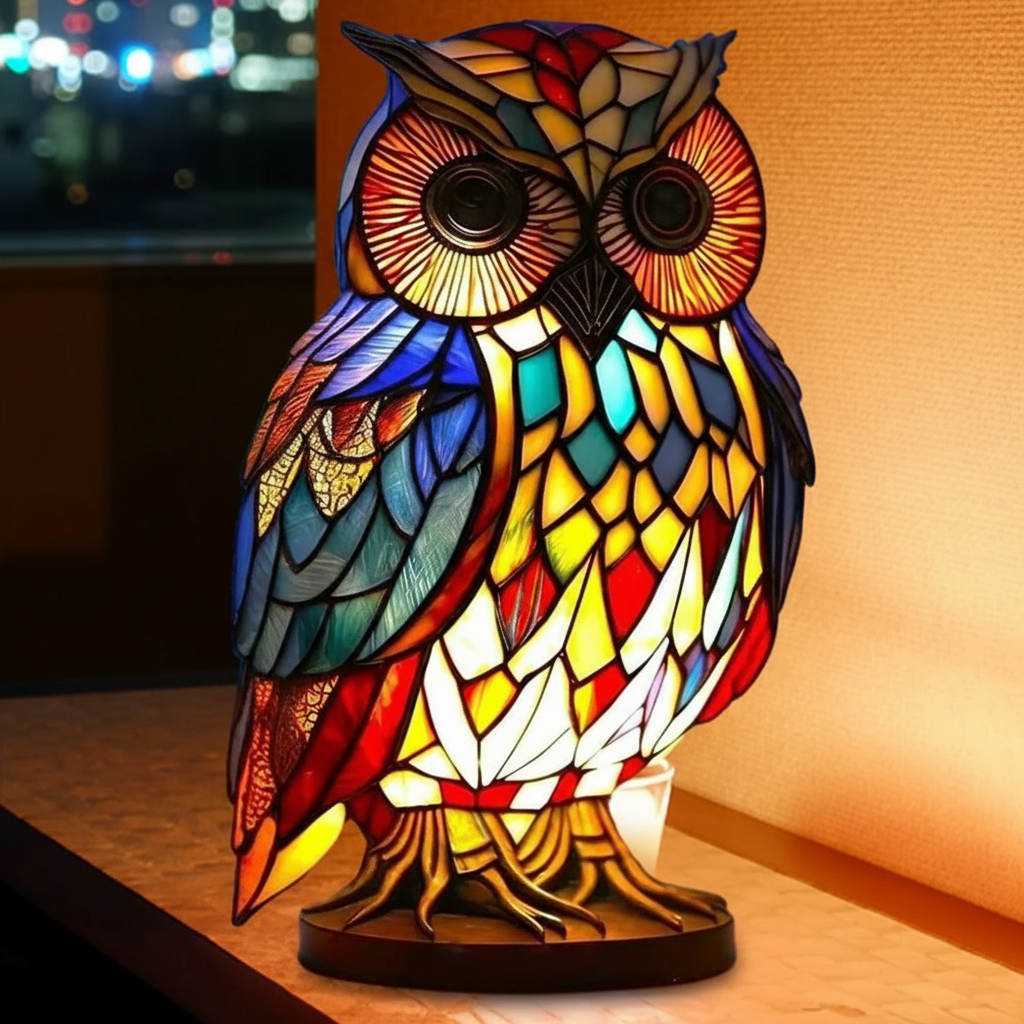 Owl Animals Table Lamp Series Stained Glass Desktop Decoration Light
