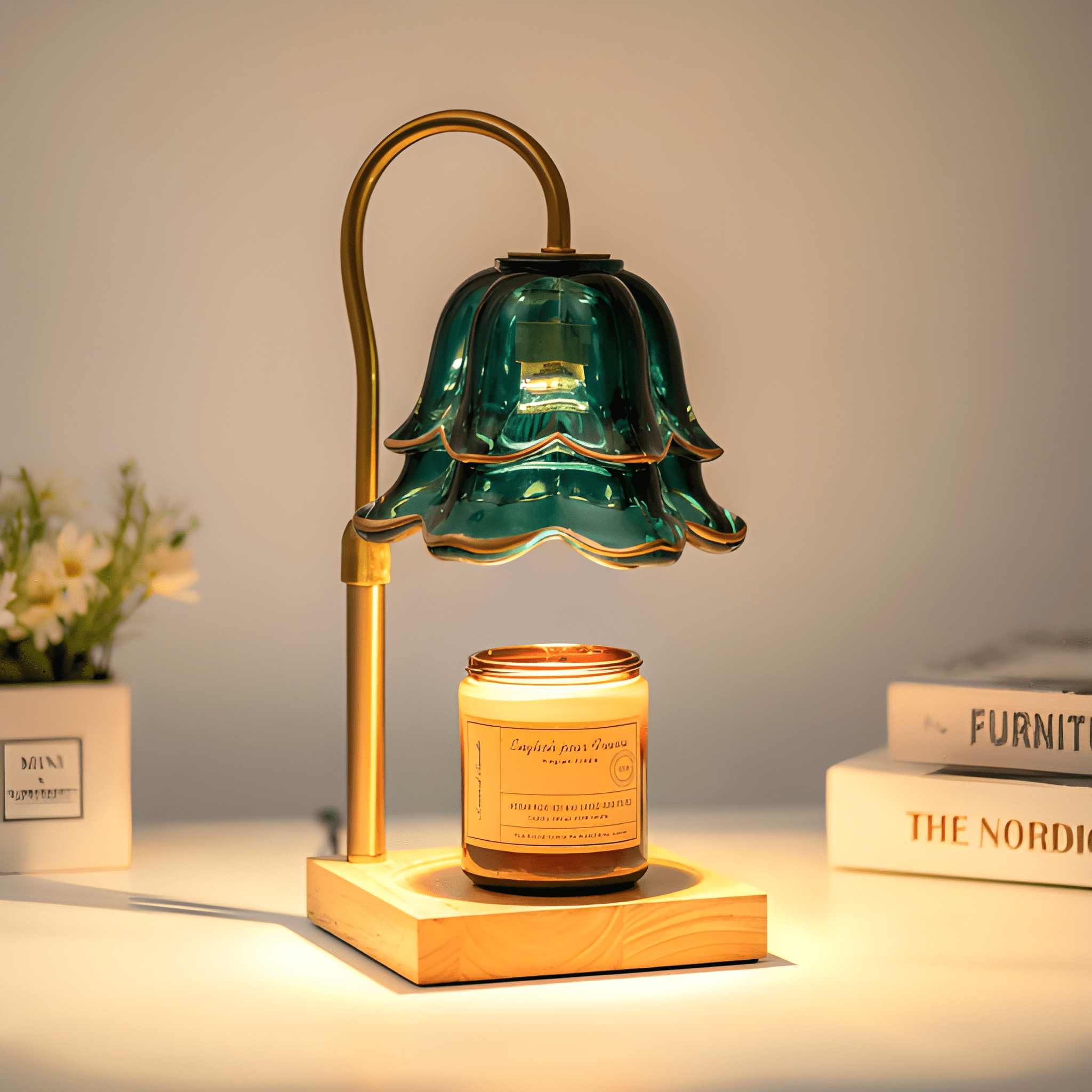 Floral Candle Warmer Lamp With Timer And Adjustable Brightness