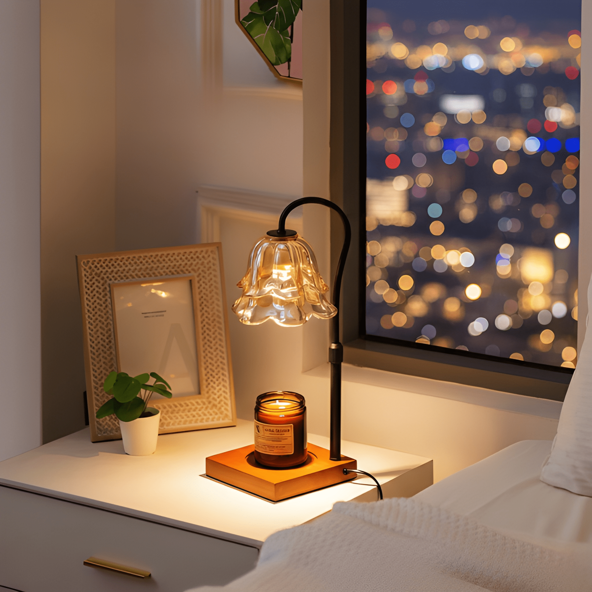 Floral Candle Warmer Lamp With Timer And Adjustable Brightness