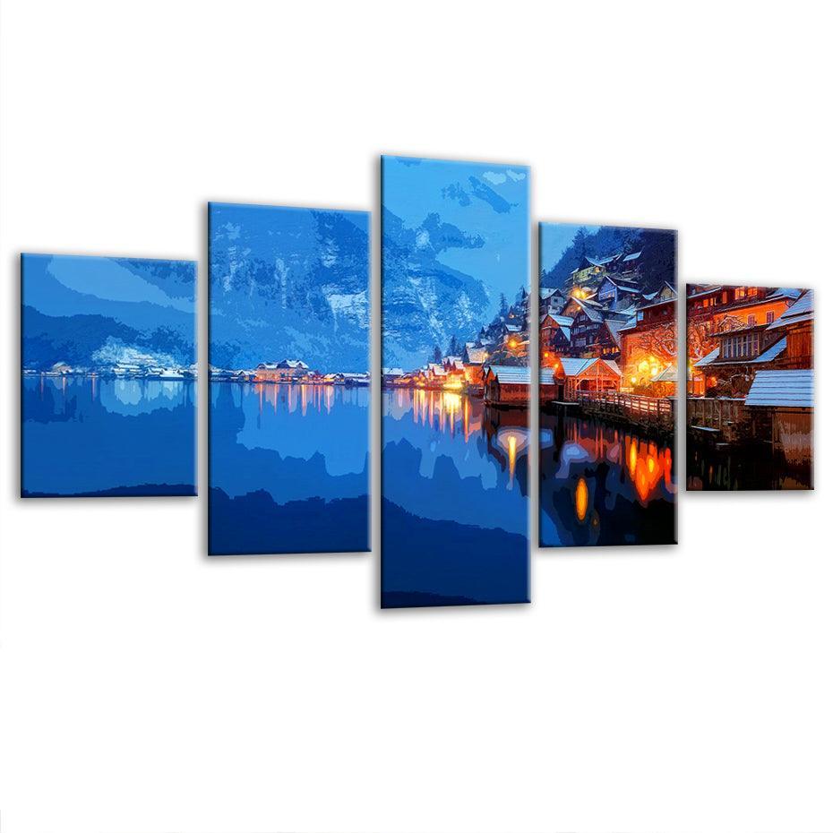 Austrian Lake 5 Piece HD Multi Panel Canvas Wall Art Frame-Original Frame