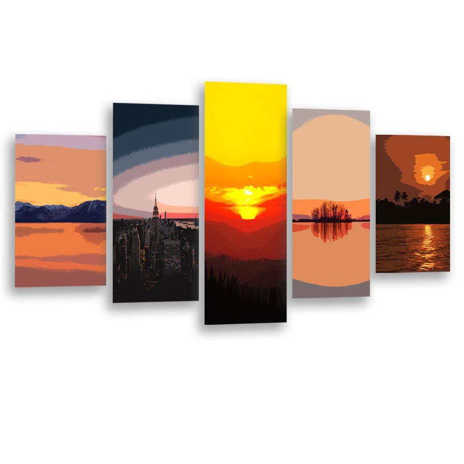 Serene Sunset 5 Piece HD Multi Panel Canvas Wall Art Frame-Original Frame