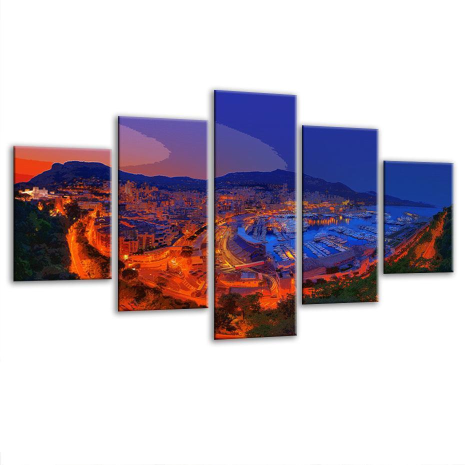 Monte Carlo Skyline 5 Piece HD Multi Panel Canvas Wall Art Frame-Original Frame