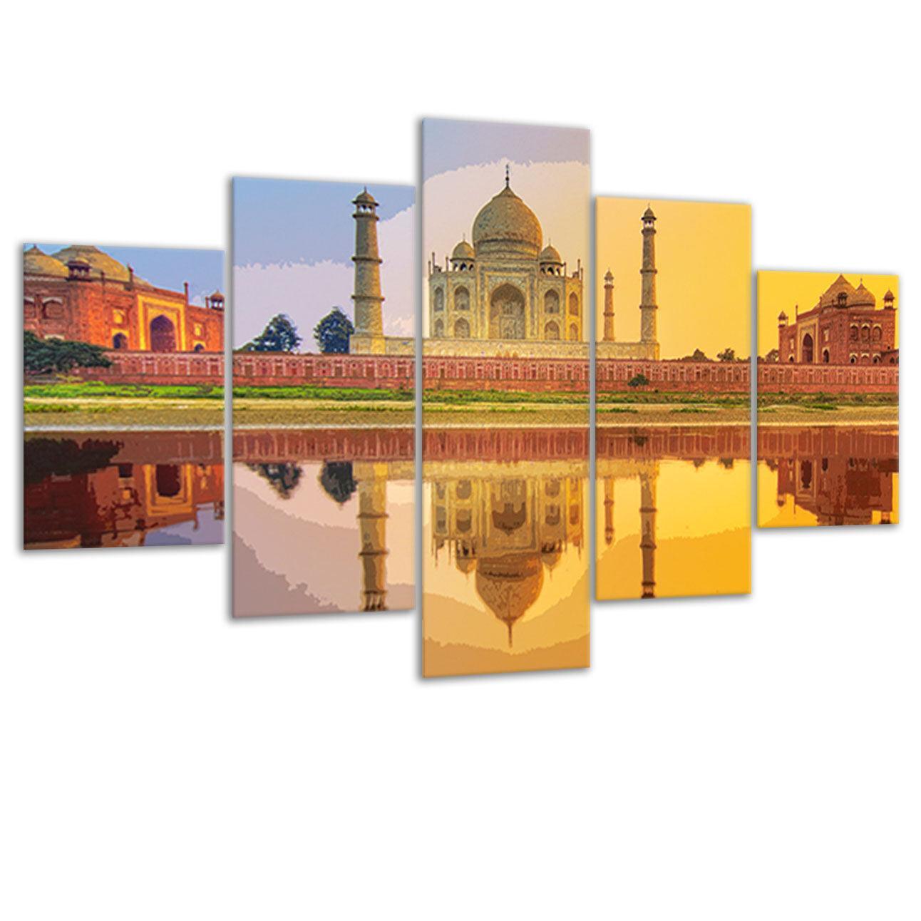 Taj Mahal 5 Piece HD Multi Panel Canvas Wall Art Frame-Original Frame