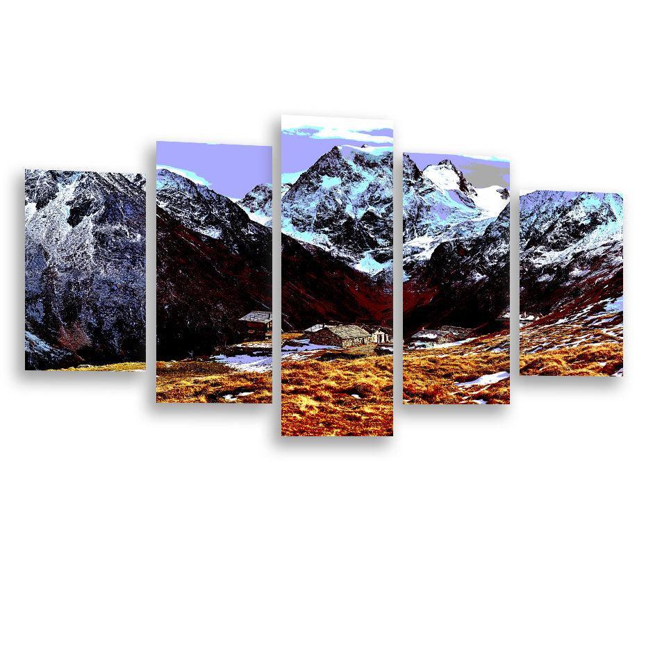 Swiss Alps 5 Piece HD Multi Panel Canvas Wall Art Frame-Original Frame