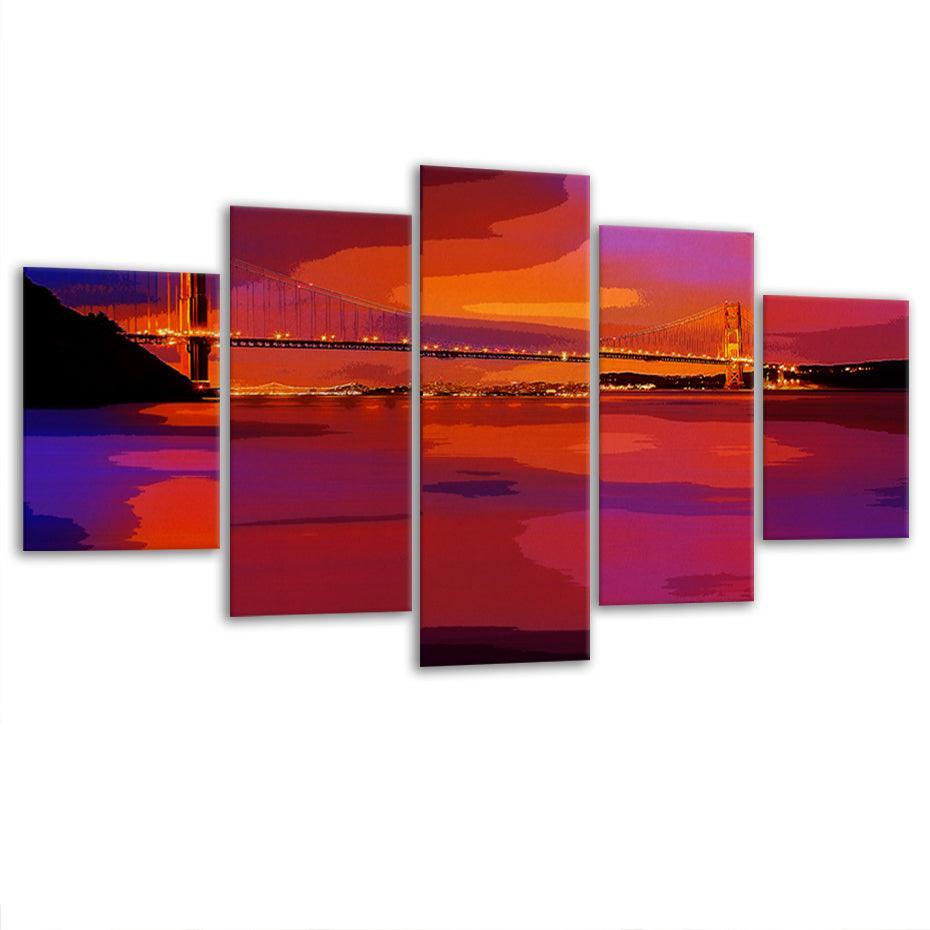 Golden Gate Bridge 5 Piece HD Multi Panel Canvas Wall Art Frame-Original Frame