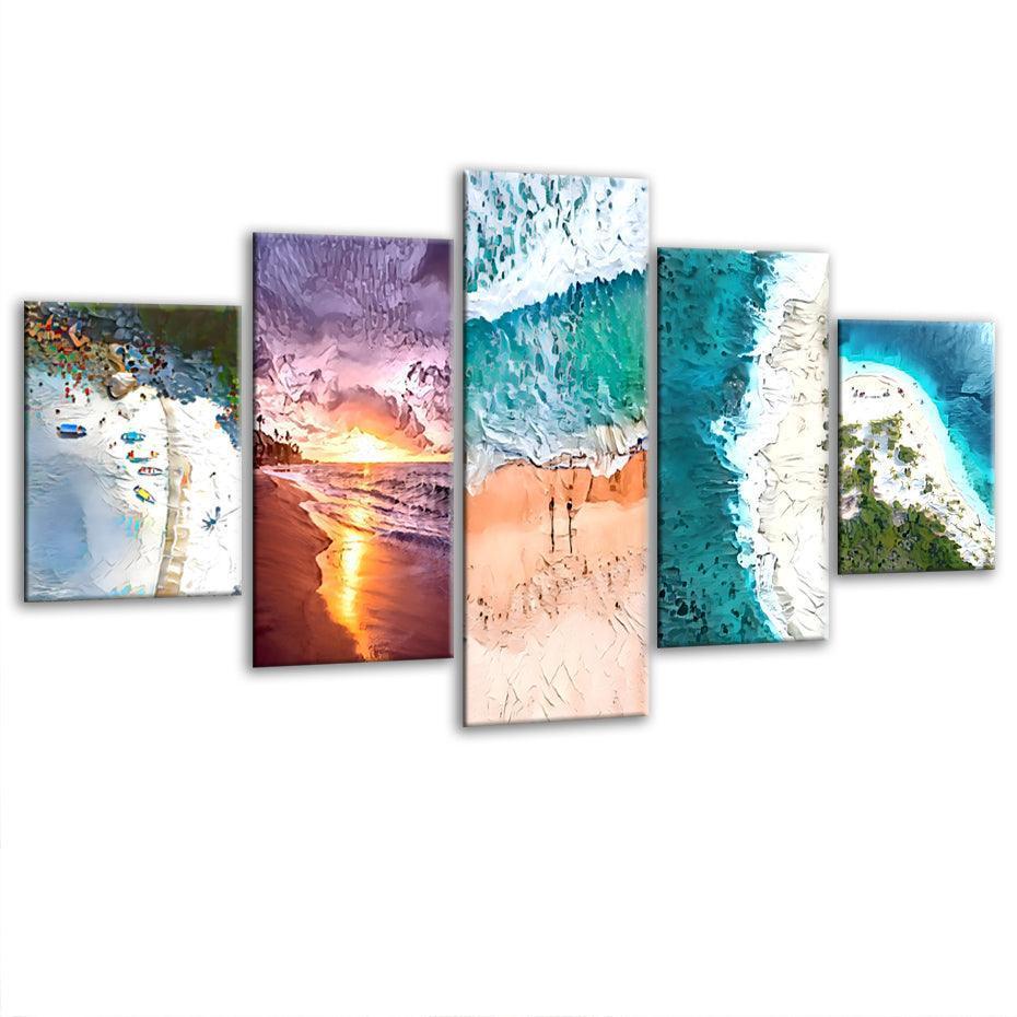 Beaches Of The World 5 Piece HD Multi Panel Canvas Wall Art Frame-Original Frame