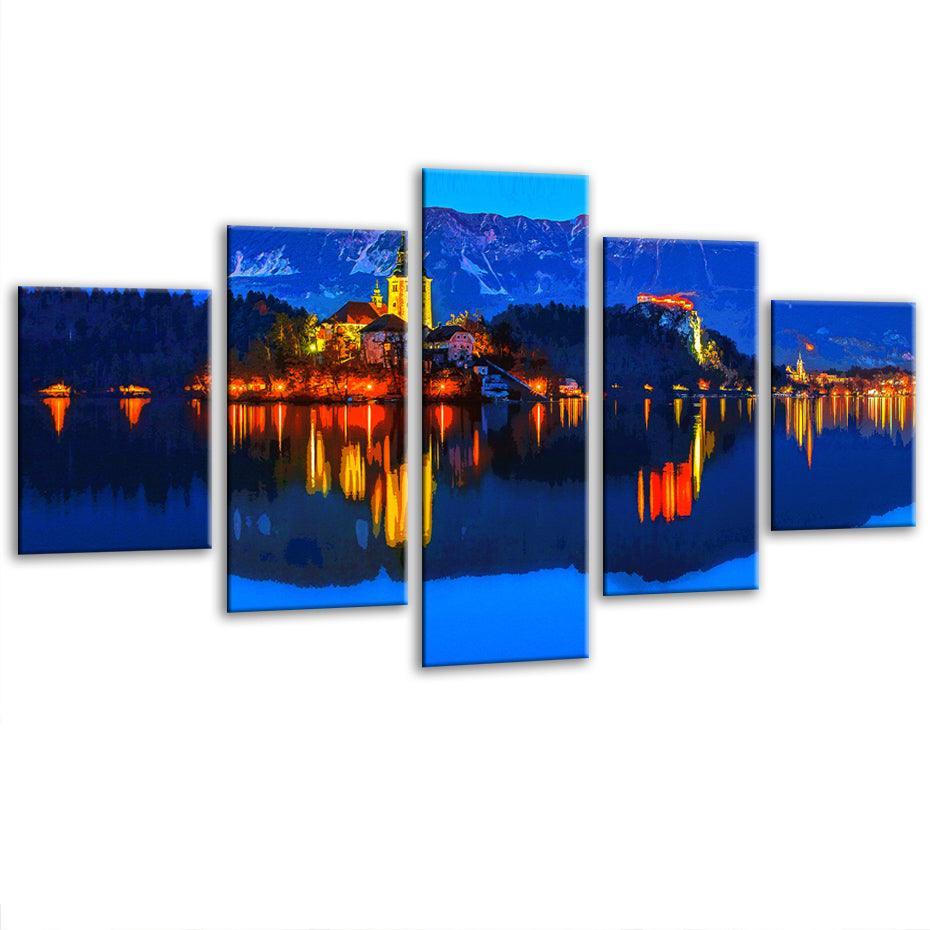Lake Bled Slovania 5 Piece HD Multi Panel Canvas Wall Art Frame-Original Frame