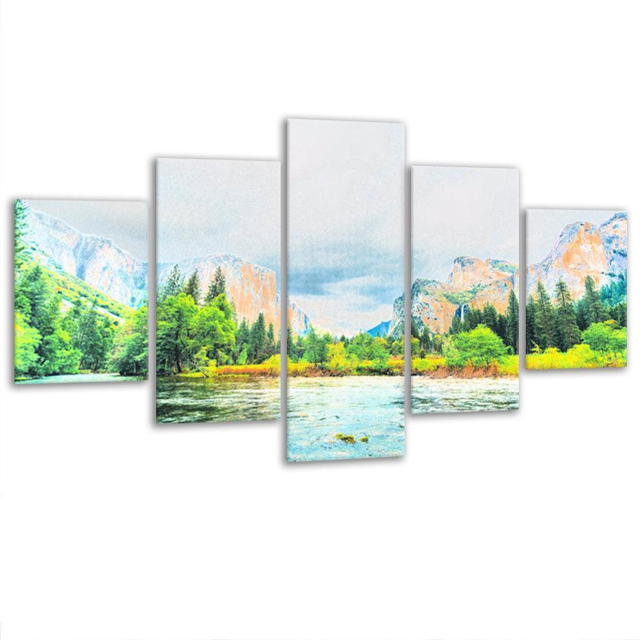 Yosemite National Park 5 Piece HD Multi Panel Canvas Wall Art Frame-Original Frame