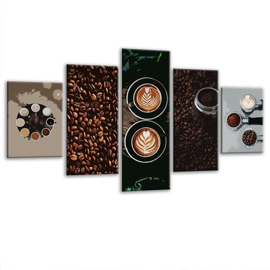 Warm Coffee 5 Piece HD Multi Panel Canvas Wall Art Frame-Original Frame
