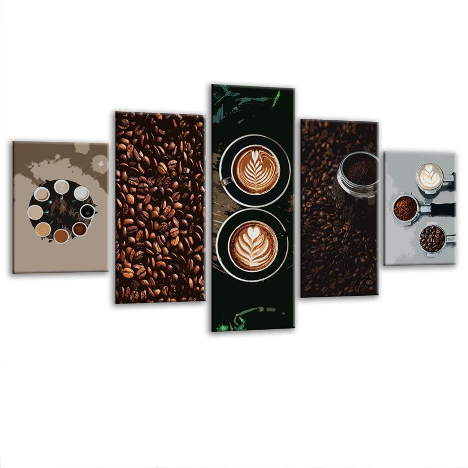Warm Coffee 5 Piece HD Multi Panel Canvas Wall Art Frame-Original Frame