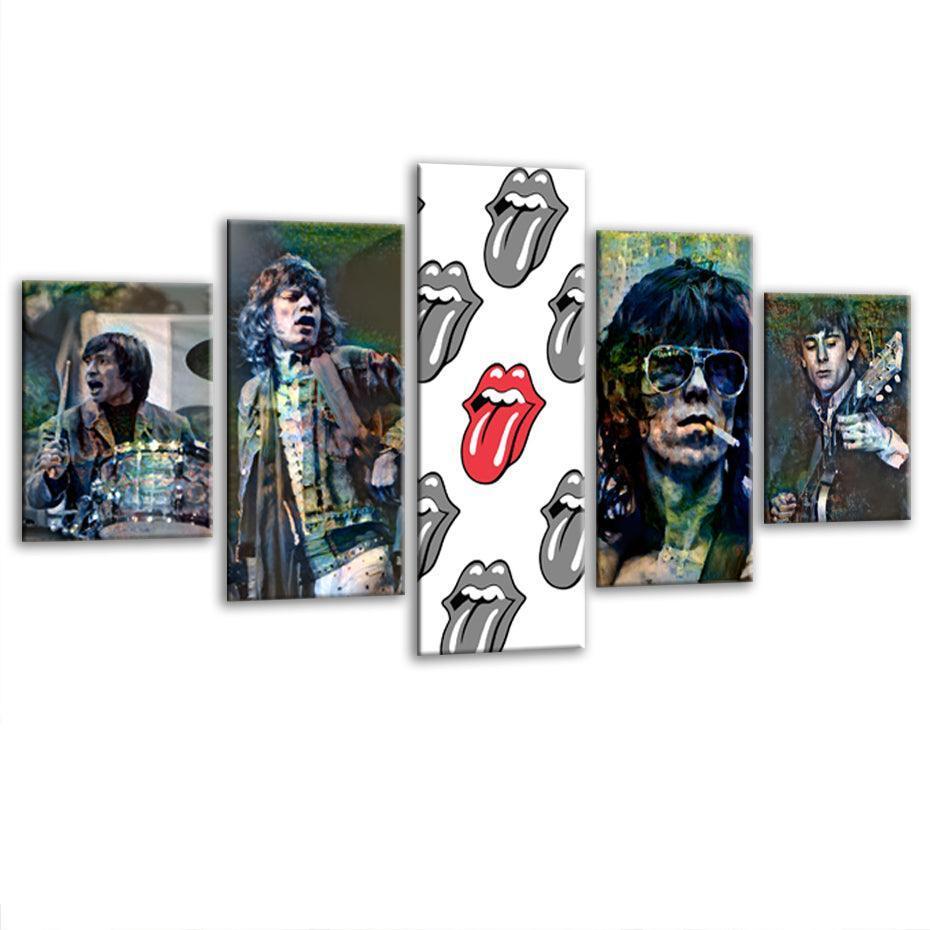Rolling Stones 5 Piece HD Multi Panel Canvas Wall Art Frame-Original Frame