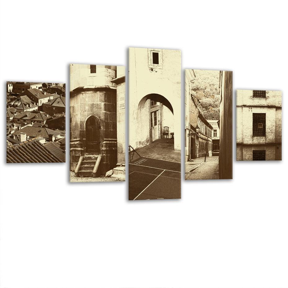Vintage Streets Of Europe 5 Piece HD Multi Panel Canvas Wall Art Frame-Original Frame