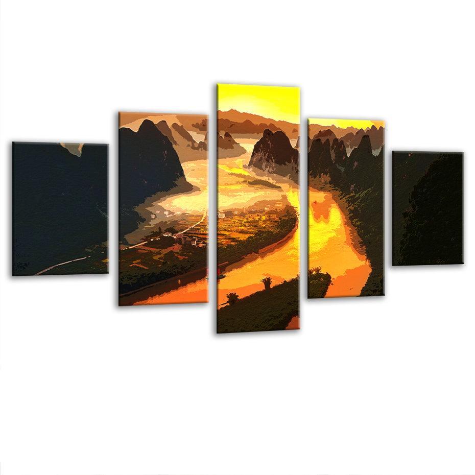 Xingping River 5 Piece HD Multi Panel Canvas Wall Art Frame-Original Frame