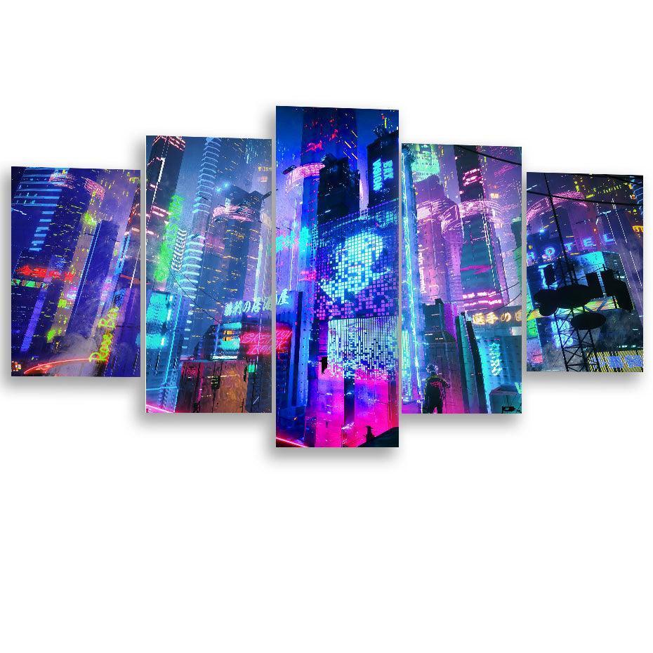 Cyberpunk 5 Piece HD Multi Panel Canvas Wall Art Frame-Original Frame