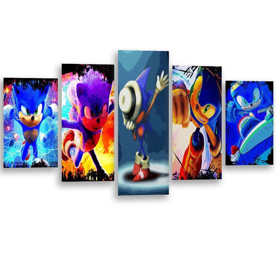 Sonic Hedgehog 5 Piece HD Multi Panel Canvas Wall Art Frame-Original Frame