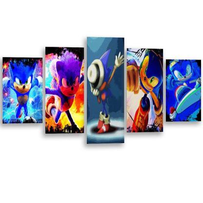 Sonic Hedgehog 5 Piece HD Multi Panel Canvas Wall Art Frame-Original Frame