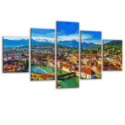 Luzern Switzerland 5 Piece HD Multi Panel Canvas Wall Art Frame-Original Frame