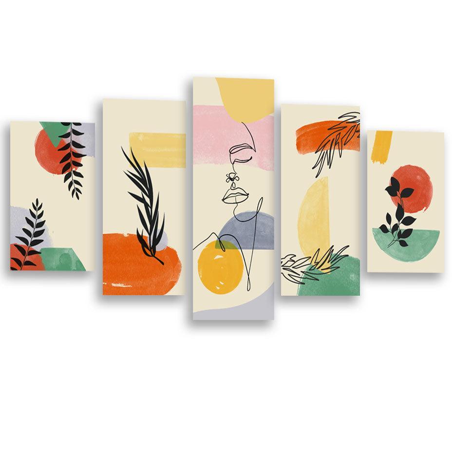 Abstract Boho Line Art 5 Piece HD Multi Panel Canvas Wall Art Frame-Original Frame