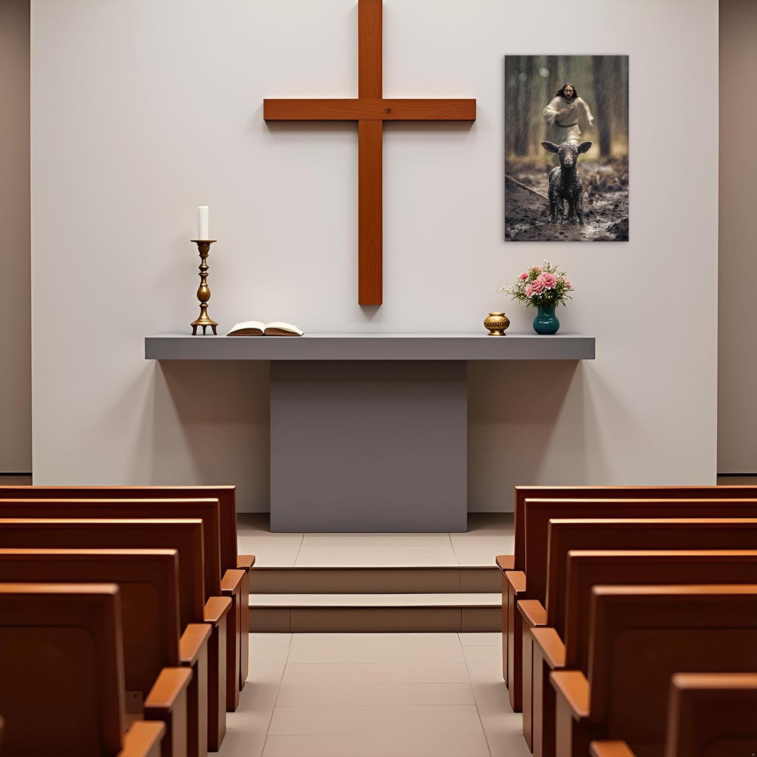 Jesus And The Lamb Canvas Wall Art