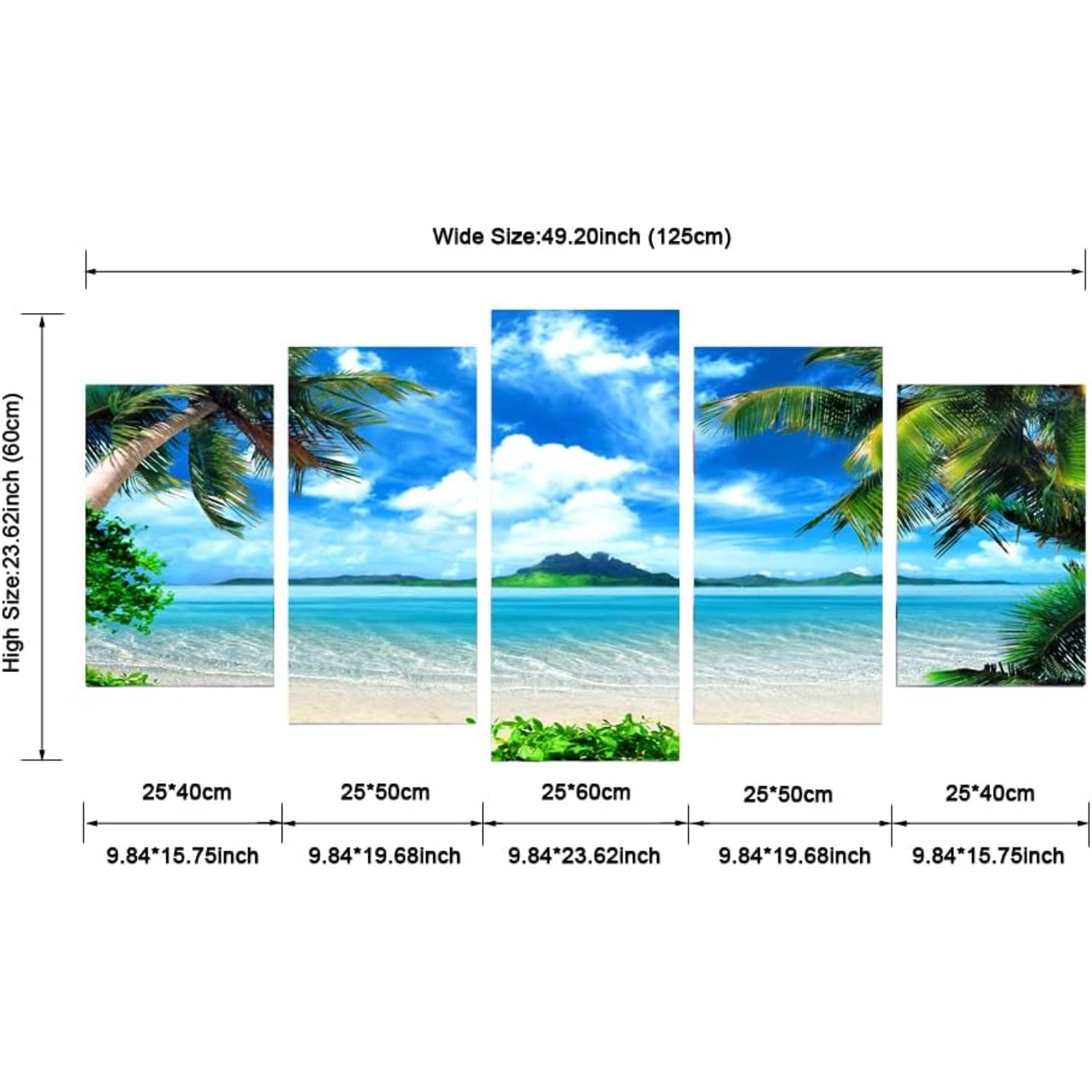 Blue Sea Beach 5 Piece Canvas Wall Art