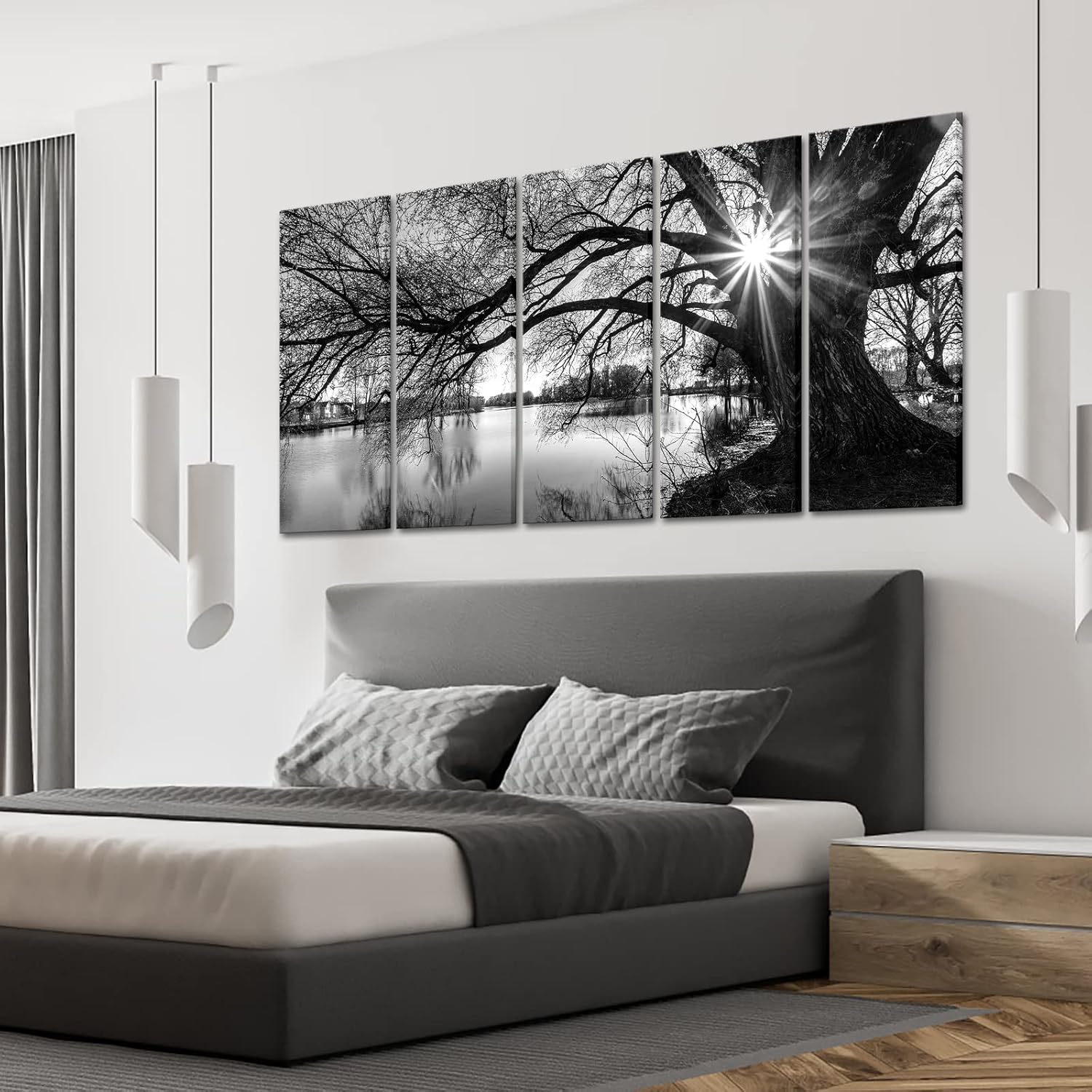 Black And White Lake Sunrise Canvas Wall Art
