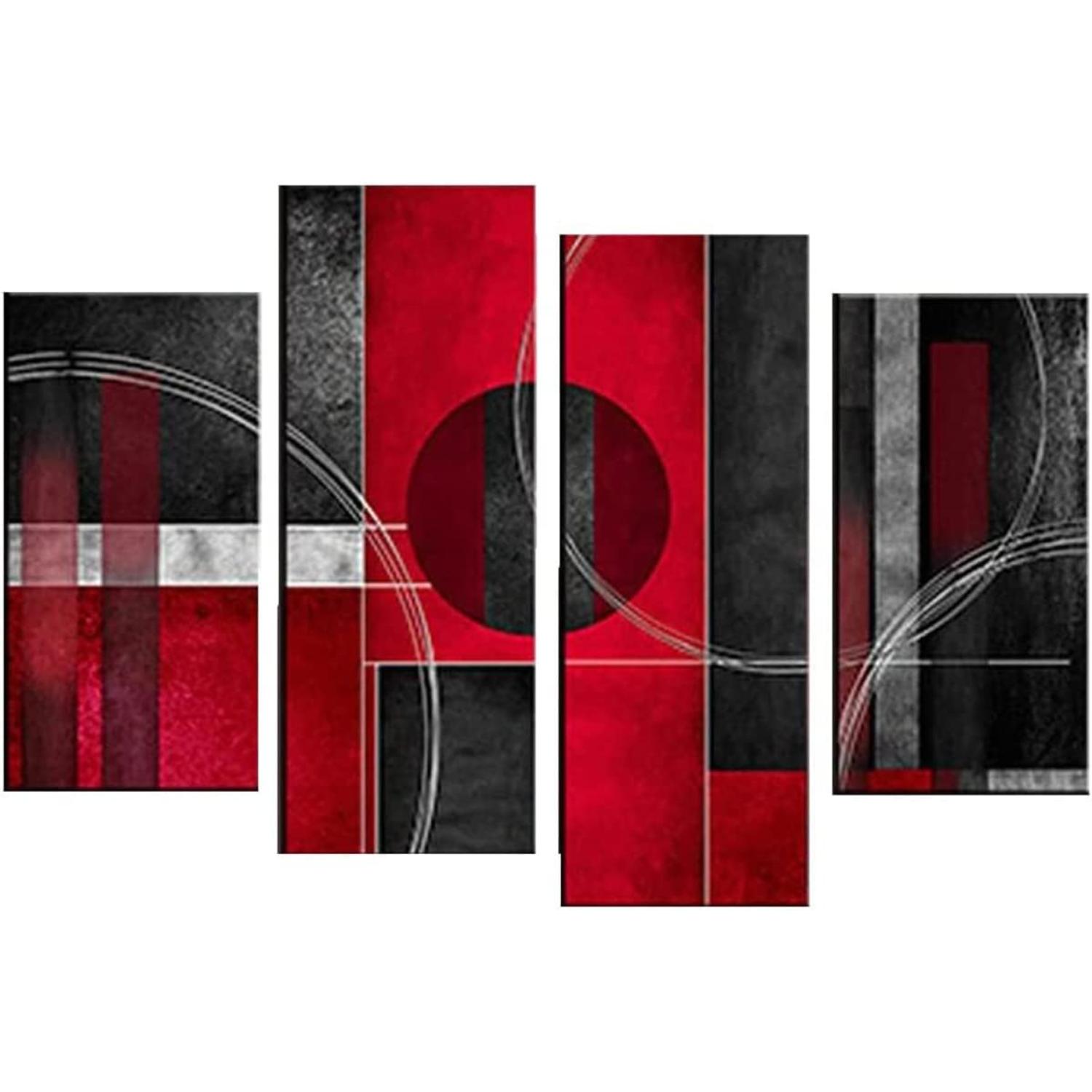 Black and Red Abstract Geometric 4 Piece Canvas Wall Art