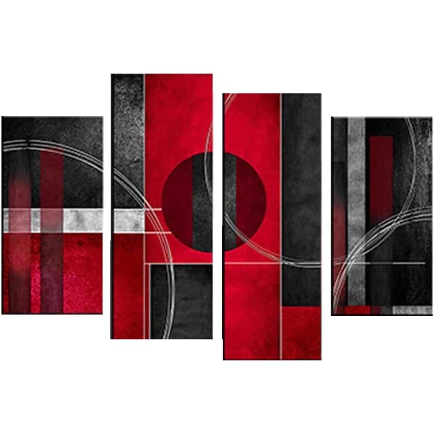 Black and Red Abstract Geometric 4 Piece Canvas Wall Art