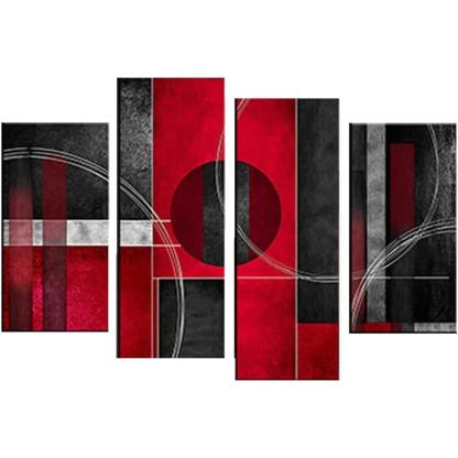 Black and Red Abstract Geometric 4 Piece Canvas Wall Art