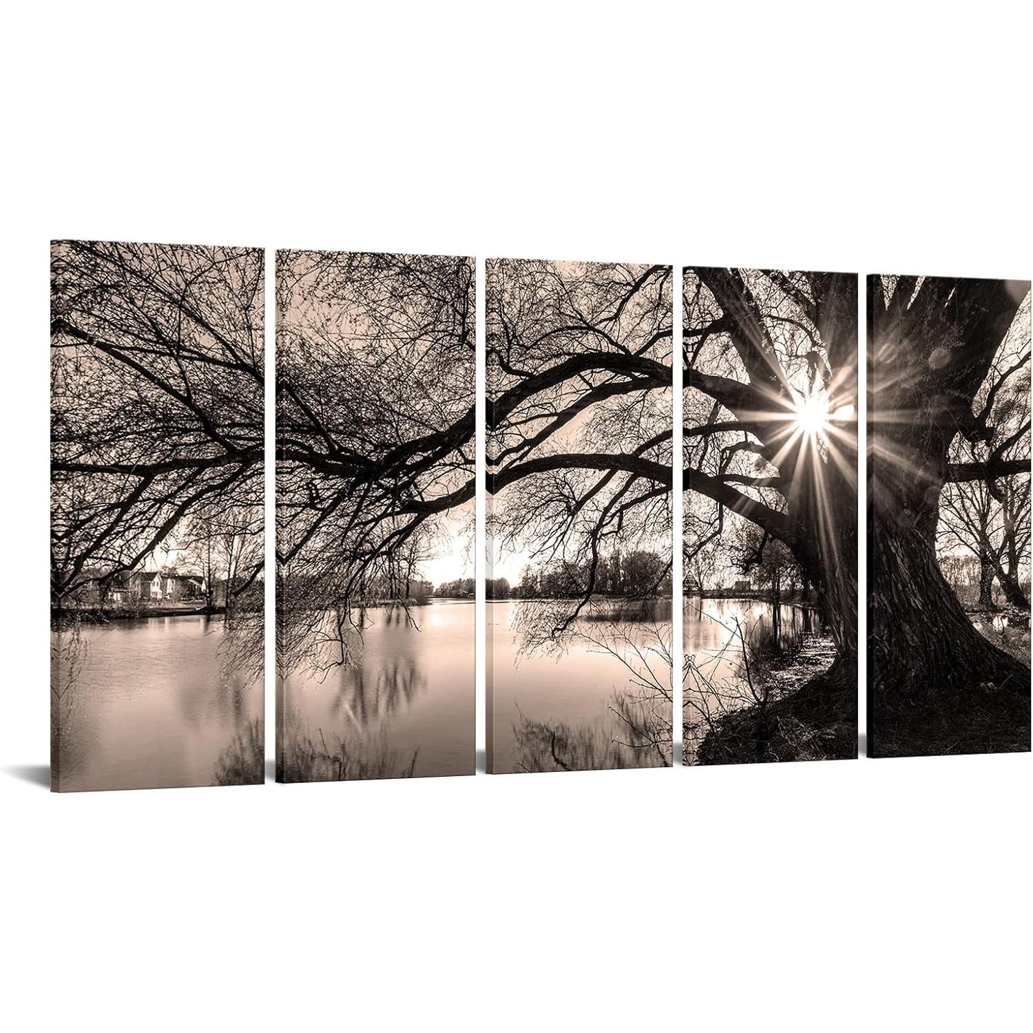 Black And White Lake Sunrise Canvas Wall Art
