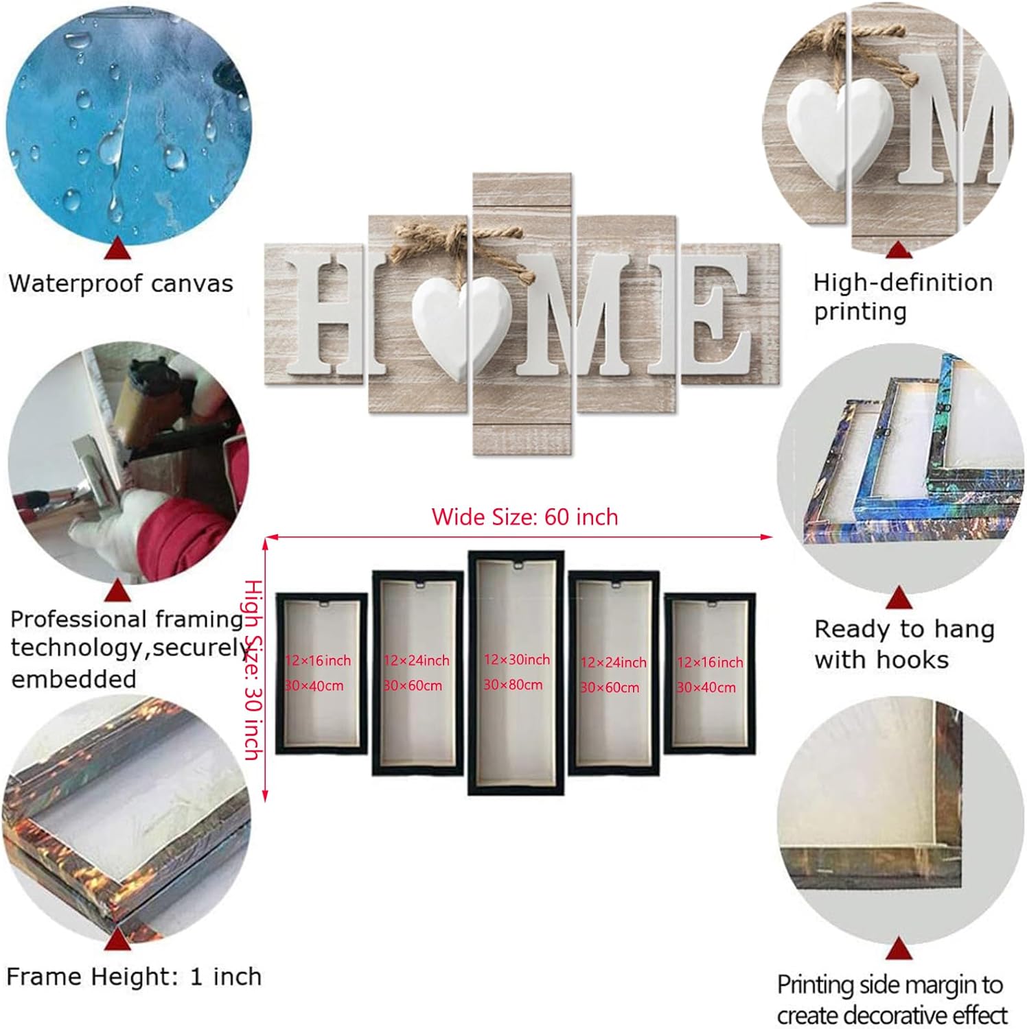 Home And Family 5 Piece Canvas Wall Art