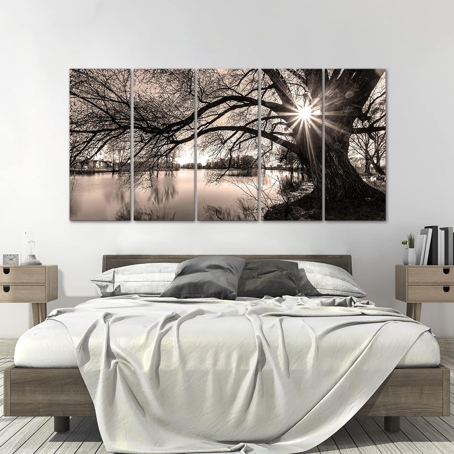 Black And White Lake Sunrise Canvas Wall Art