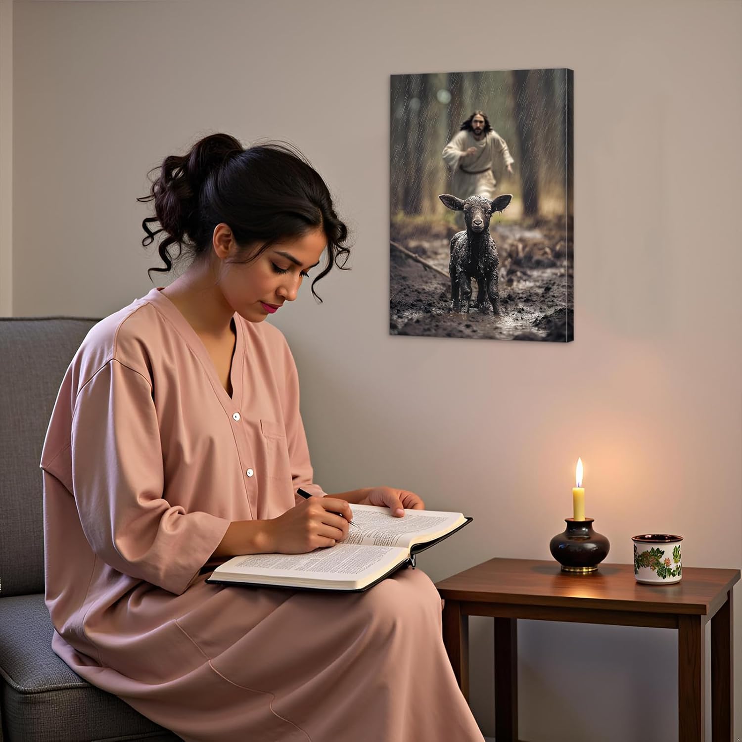 Jesus And The Lamb Canvas Wall Art