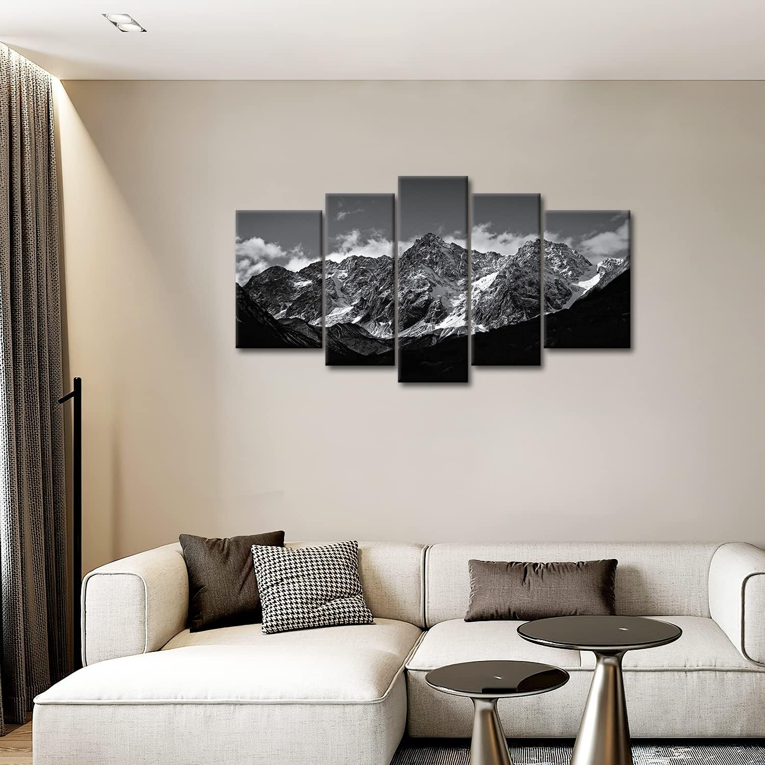 Snow Mountain Black And White 5 Piece Canvas Wall Art